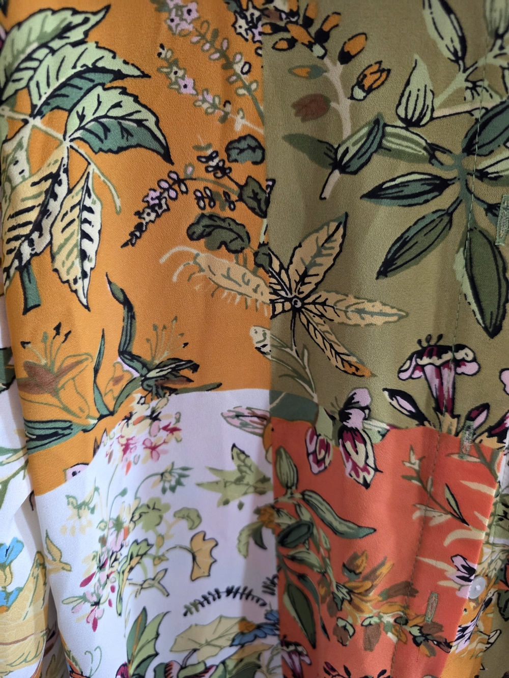 Rose & Olive Floral Patchwork Button-Down Shirt in Orange, Green, Yellow - Picture 2 of 4
